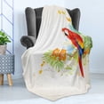 thumbnail image 4 of Parrot Soft Flannel Fleece Throw Blanket, Summer Background with Floral Ornaments and Wise Smart Parrot on Tree Branch, Cozy Plush for Indoor and Outdoor Use, 60" x 80", Cream Red Green, by Ambesonne, 4 of 5