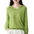 thumbnail image 2 of Women's V-Neck Hooded Knit Sweater, Soft Ribbed Pullover with Cozy Fleece Lining, Winter Warm Layering Piece for Casual Daily Wear, Comfortable Streetwear and Cold Weather Protection Green M, 2 of 4