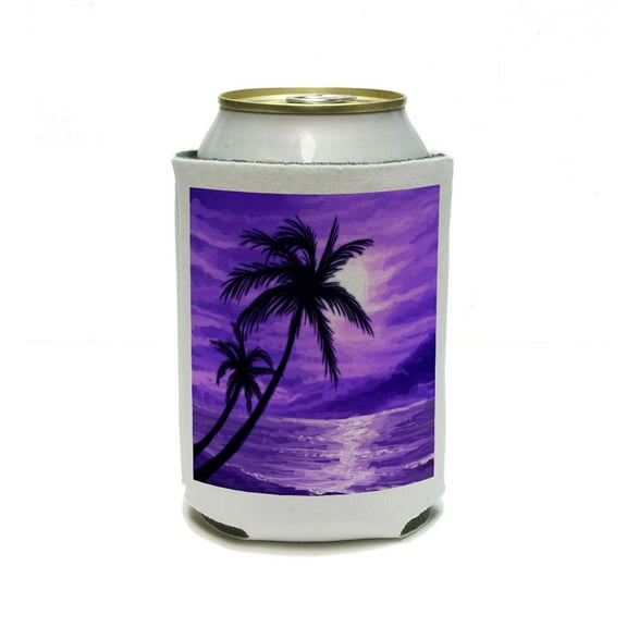 Sunset Beach Palm Tree - Hawaii Paradise Purple Can Cooler Drink Insulator Beverage Insulated Holder