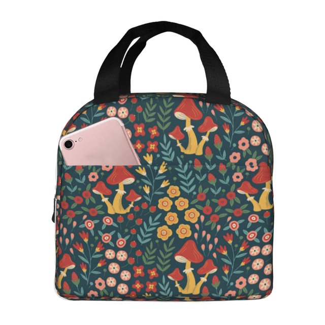 Balery Mushrooms And Flowers Bolsa de Almuerzo Aislada – Caja de Almuerzo con Papel de Aluminio Grueso, Mantiene la Comida Fresca por 4 Horas