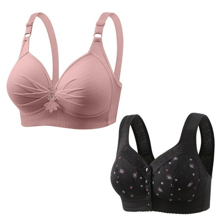 amkenre Sports Bra Women Wirefree Traceless Gathered Cups No Underwire Front Opening Buckle Button Bras Solid Color Trendy Supersoft Underwire Push Up Home Leisure Sale