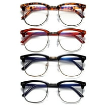 REAVEE 4 Pairs Fake Glasses Non-Prescription Glasses Clear Lens Metal Half-Rim Frame Fashion Eyewear for Women Men