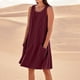 thumbnail image 1 of WILLBEST Vestido Midi De Verano Para Mujer, Largo Hasta La Rodilla, Informal, Para Playa, Resort, Sin Mangas, Color Liso, Con Bolsillos, 1 of 3