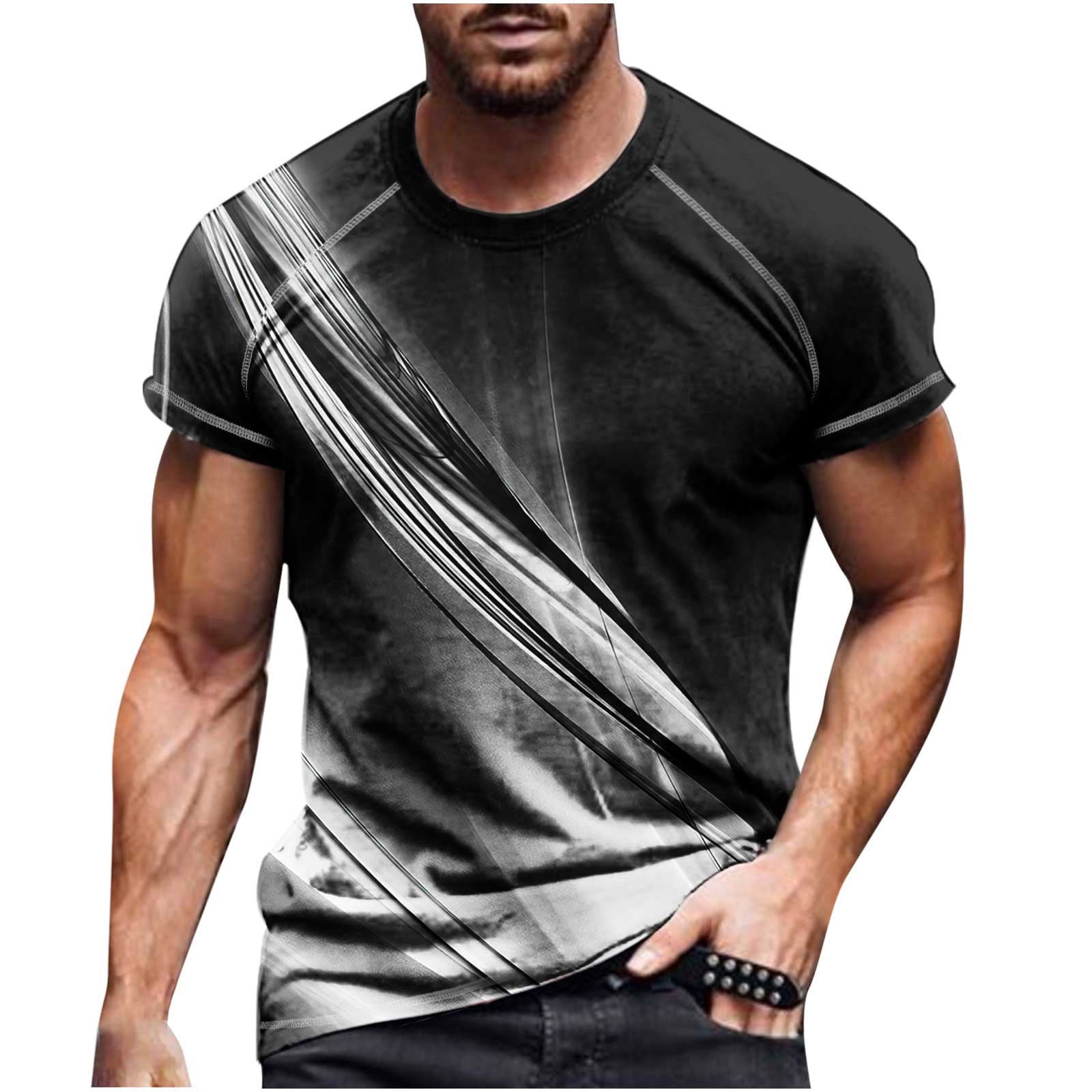 T Shirts for Men Graphic 2023,Fashion 3D Digital Printing Fitness Sports Short  Sleeve Tees Blouse Streetwear Tops 