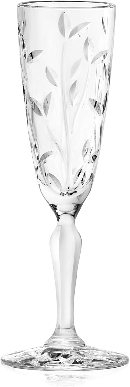 Barski Crystal Champagne Glasses – Set of 6 European-Made Toasting Flutes, 5.4 oz, Clear
