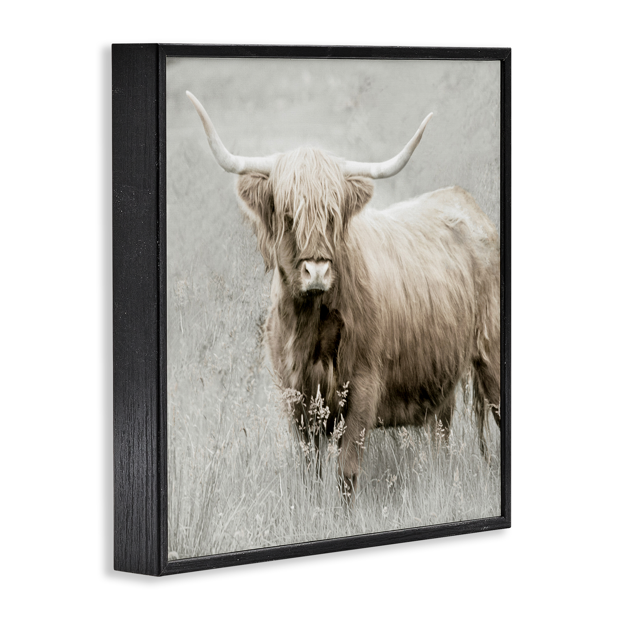 Stupell Industries Subtle Longhorn Cattle Animals & Insects Painting Black Framed Art Print Wall Art, 17 x 17