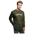thumbnail image 2 of Daxton Retro Montana Arch Font Long Sleeves T Shirt Soft Medium Weight Cotton, Olive Tee White Font, M, 2 of 2