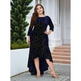 thumbnail image 4 of Plus Size Dresses for Women 3/4 Sleeves Mermaid High Low Hem Maxi Velvet Formal Dress Blue 4XL, 4 of 7