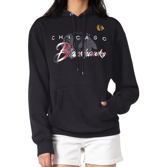 Men's G-III 4Her by Carl Banks Black Chicago Blackhawks Shadow Logo Fleece Pullover Hoodie