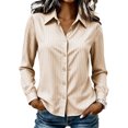 thumbnail image 6 of THNCYX Striped Button Up Long Sleeve Shirts For Women Collar Pocket Casual Work Office Blouses Soft Comfort Womens Tops Professional Look, 6 of 9