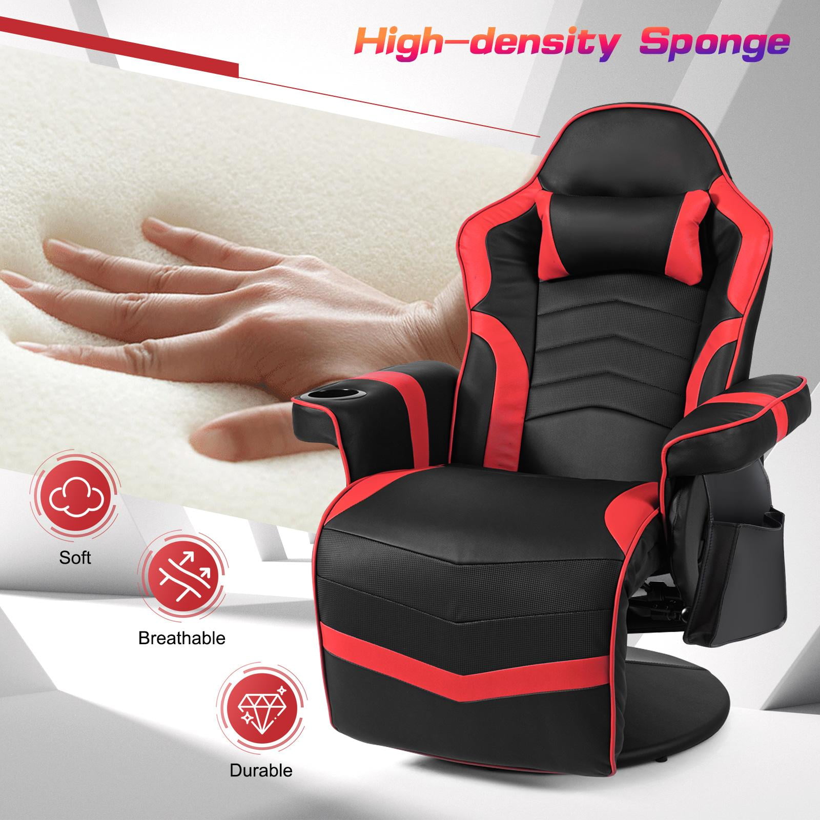 HOMCOM Gaming Recliner, Racing Style Video Gaming Chair with Adjustable  Backrest and Footrest, High Back Swivel Computer Chair with Lumbar Support  and Headrest, Red