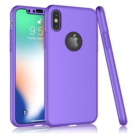 iPhone X Case, iPhone 10 Screen Protector, iPhone X Protective Case, Tekcoo [T360] Full Body Protection Hard Slim Cover With Tempered Glass Screen Protector For Apple iPhone X Apple iPhone X -Purple