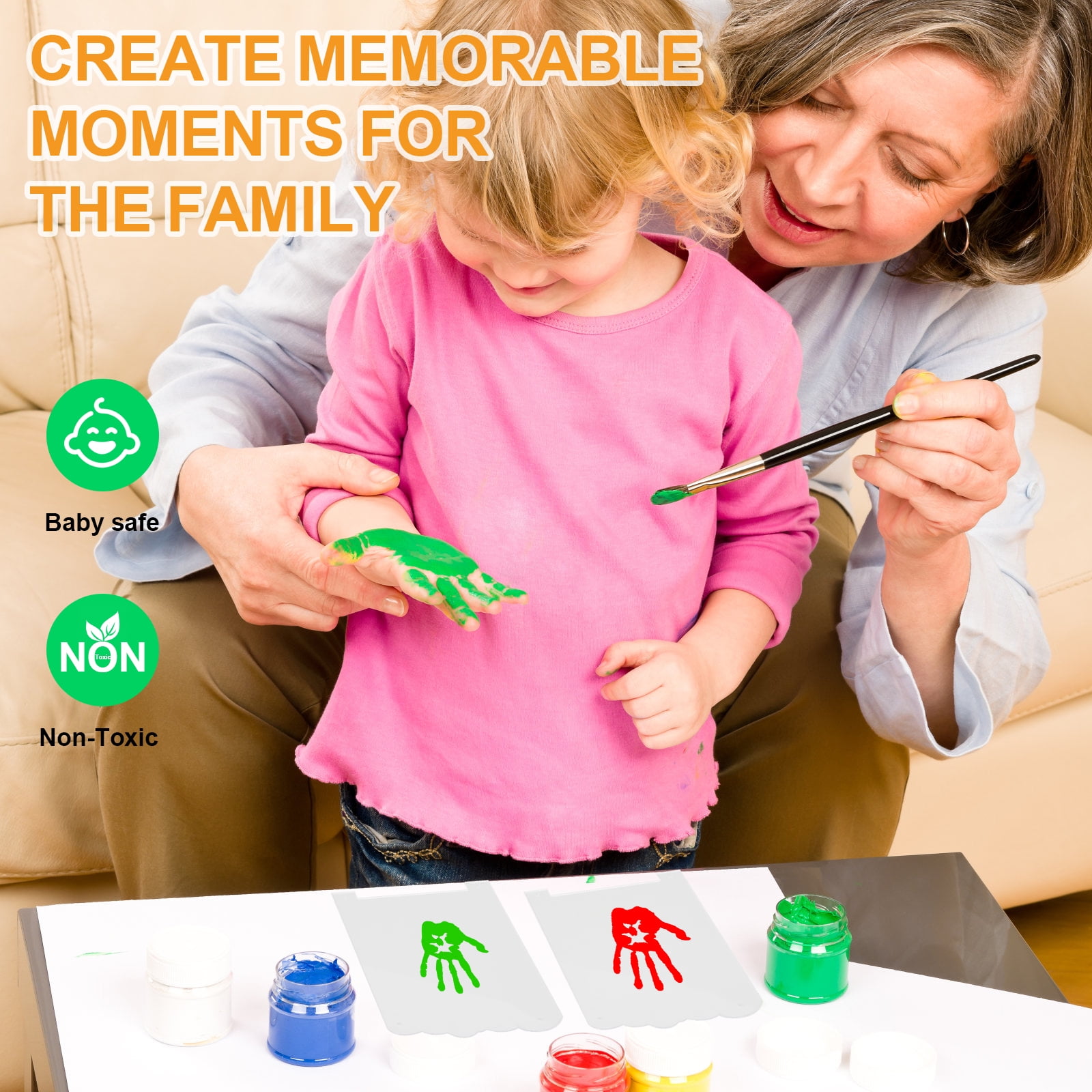 Family Handprint Kit with Light, Baby Hand and Footprint Kit, Family Gifts for New Parents, Adoption Gifts, New Mom Baby Shower Gifts for Boys & Girls ,DIY Wooden Craft Family Keepsake