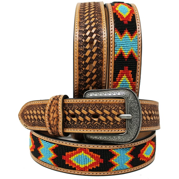 43-44  Men's Western Rodeo Heavy Duty Beaded Full-Grain Leather Belt 26RT10A