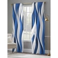 thumbnail image 4 of Blue White Moire Sheer Curtains 96 Inch Length 2 Panels Set - Light Filtering Window Treatments, Modern Abstract Art Rod Pocket Semi Curtains for Living Room/Bedroom/Kitchen Décor, 104"W x 96"L, 4 of 7