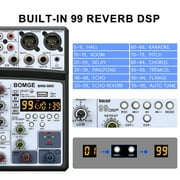 BOMGE 6 Channel Audio Sound Mixer - Professional Digital DJ Mixing Console for Live Streaming,, Karaoke and Stereo Recording - With PC Computer Record Playback/ Bluetooth/MP3/USB/48V /16 DSP-black