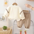 thumbnail image 6 of Lovskoo 6M-3T Toddler Infant Baby Boy Girl Fall Winter Outfit Cute Bow Sherpa Fleece Sweater Pullover Tops Solid Pants Warm Clothes Set Khaki, 6 of 6