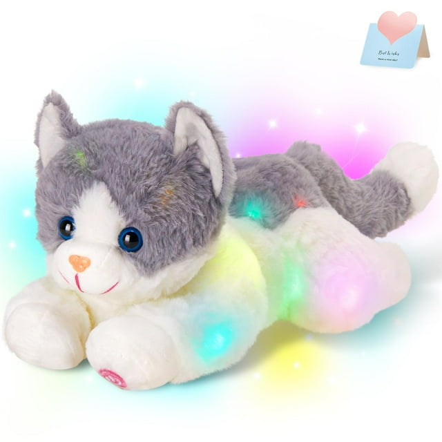 Gatito de peluche Houwsbaby, gris, iluminado, 38 cm