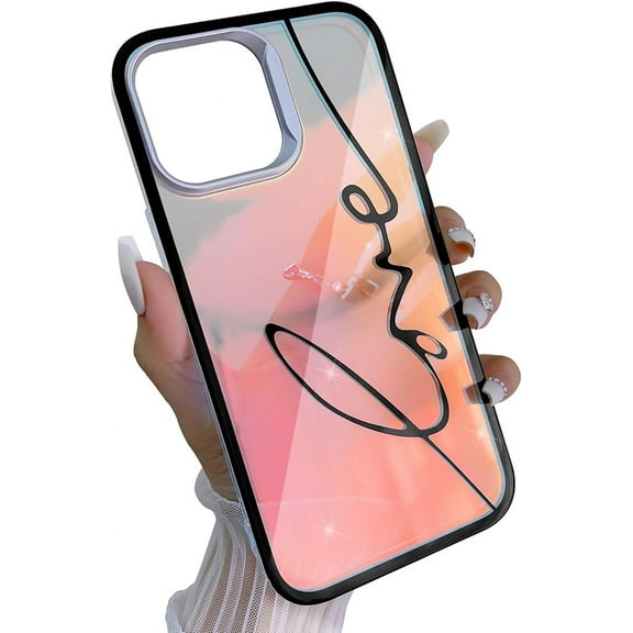 iPhone 13 Pro Max Bling Laser Case, Clear Mirror Phone Case with Love Pattern,Hard PC   Soft TPU Anti Scratch Shockproof Case Aesthetic Design for Women Girls Back Cover, Black