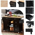 thumbnail image 5 of Kitchen Island Cart with Storage, Rolling Kitchen Island with Rubber Wood, Kitchen Island on Wheels with 5 Drawers, Storage Cabinet, 3 Open Shelves, Spice Rack, Towel Rack (Black), 5 of 10