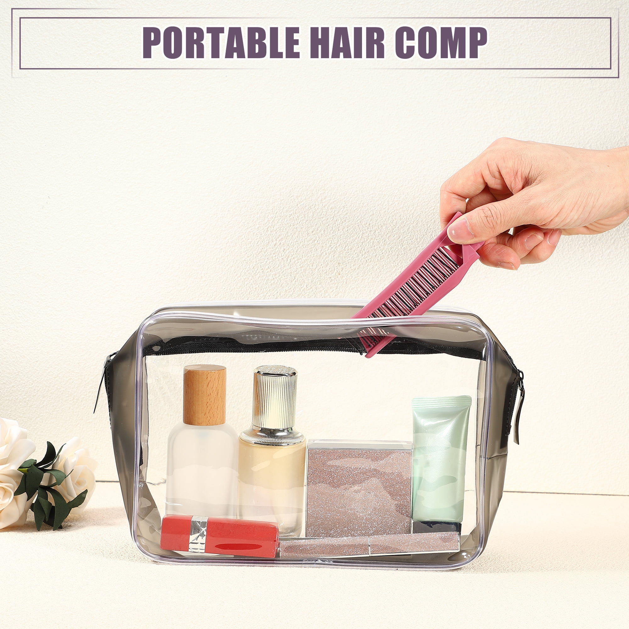 Unique Bargains 1Pc Folding Hair Comb Travel Mini for Curly Wet Dry Long Hair Dark Pink