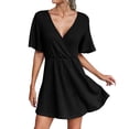 thumbnail image 3 of B91xZ Printemps Robes pour les Femmes Profonde V-Cou Manches Courtes Robe Maxi Couleur Unie, Noir M, 3 of 5