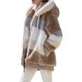 thumbnail image 1 of Womens Faux Fur Hooded Coat Color Block Long Sleeve Zipper Loose Plush Multicolor Winter Warm Jacket, 1 of 4