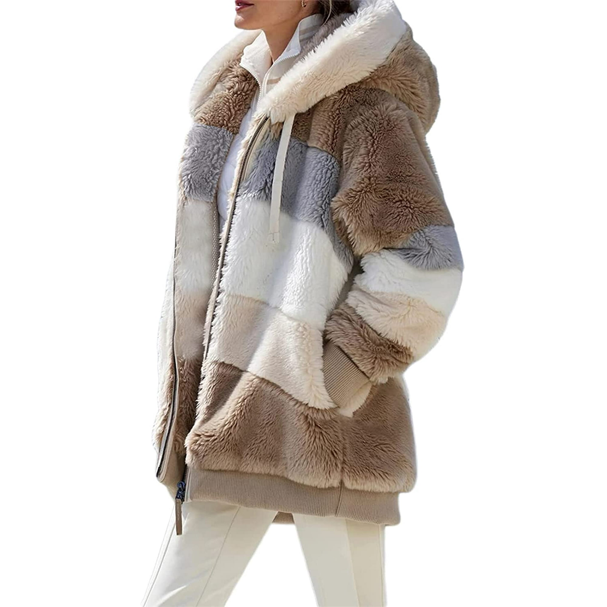 Fuzzy hooded coat best sale