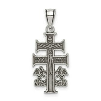 Handcrafted Oxidized Sterling Silver Caravaca Crucifix Cross Pendant for Men and Women with Double Cross and Angels Spiritual Christian Necklace Faith Jewelry Accessory