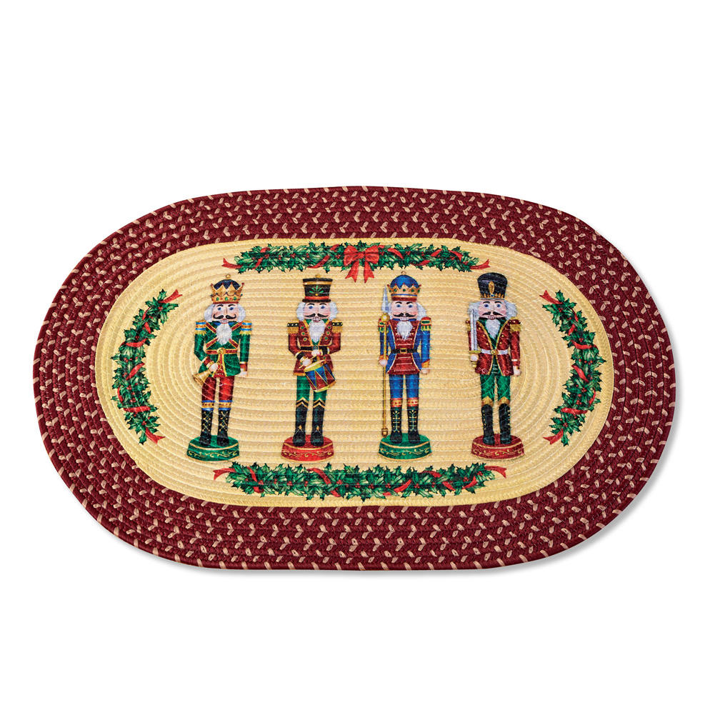 Festive Nutcracker Kitchen Rugs with Garland Border Decorative