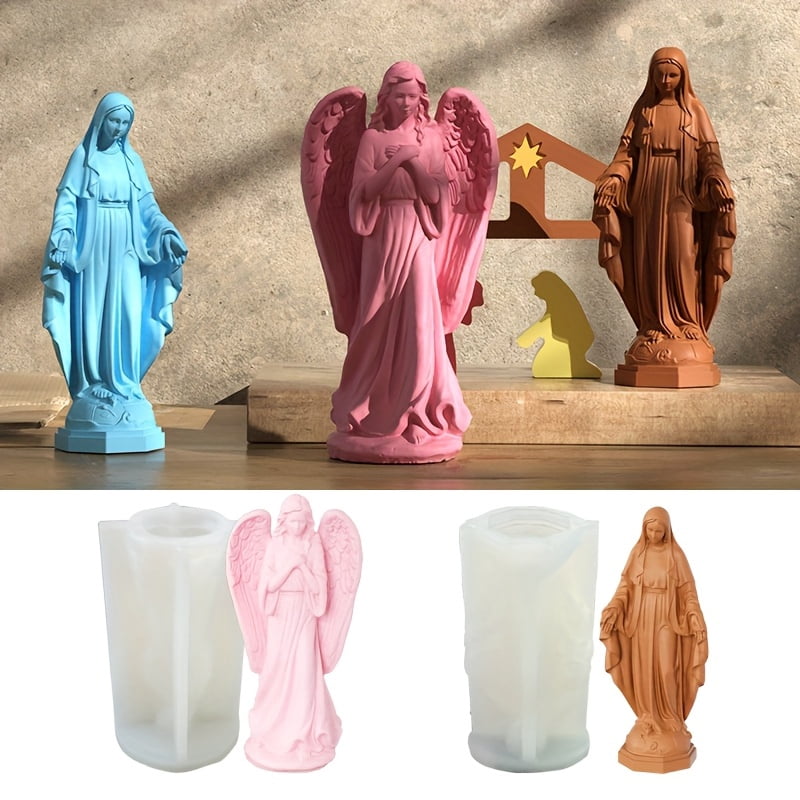 2PCS-European Statue Candle Mold - 3D Virgin Mary Praying Woman Silicone Mold - Great for Resin, Concrete, Plaster and Epoxy - Home Decor Wax Tools