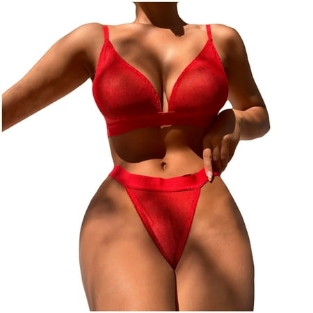 

DORKASM Women Sexy Lingerie Set 2 Piece Lace High Waisted Bra and Panty Set Red M