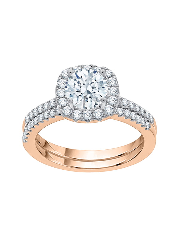 KATARINA Bridal Set Diamond Halo Engagement Ring in 10K Rose Gold (1 3/8  cttw, I-J, I1-I2) (Size-6.5)