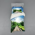 thumbnail image 1 of Ambesonne Nature Bedding Set 3 Pcs, Wooden Bridge on River, Twin XL, Blue Green, 1 of 3