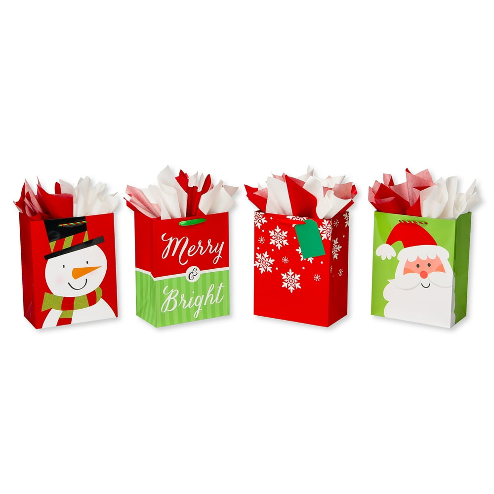 American Greetings Large Christmas Gift Bag and Tissue Paper Bundle, 4ct