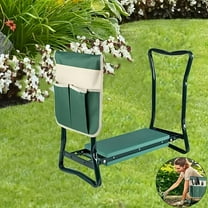 Heavy-Duty Foldable Garden Kneeling Chair and Seat with Heavy Metal Frame, Two Large Tool Bags - Green Fabric Outdoor kneeling stool for Gardening, Fishing, Lawn Care