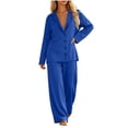 thumbnail image 4 of Cagogo Women's 2 Piece Long Sleeve V Neck Top Wide Leg Pants Set Solid Boho Vacation Outfits Loose Casual Lounge Tracksuits Travel Airport Clothes, Blue XL, 4 of 7