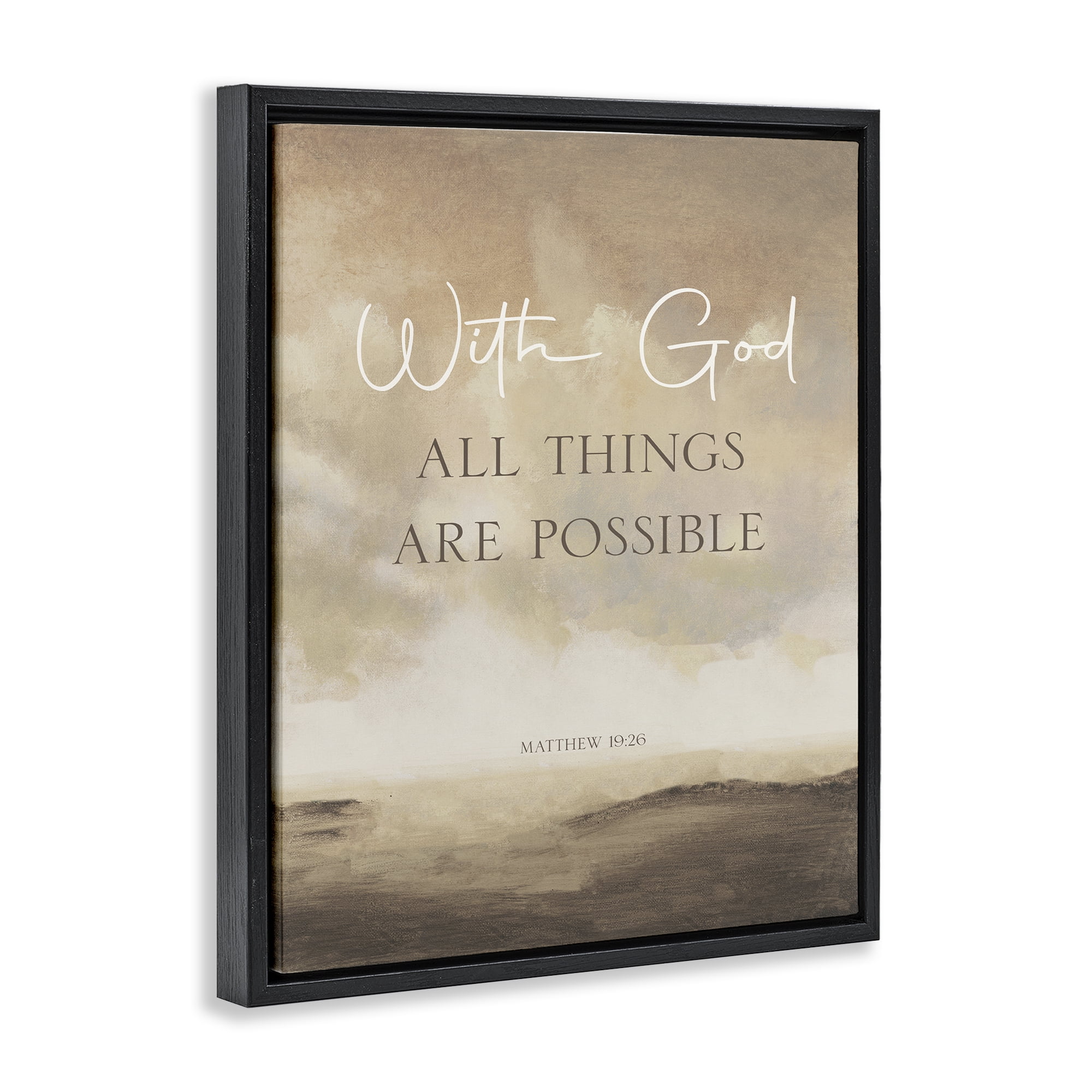 Stupell Industries With God Matthew Proverb Black Framed Floater Canvas Wall Art, design by John Spaeth