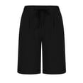 thumbnail image 4 of Pxkloy Women's Bermuda Shorts Linen Knee Length Elastic Waist Shorts Drawstring Solid Color Shorts Lounge Pockets Summer 2025 Shorts Black,S, 4 of 6
