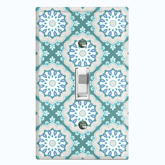 Metal Light Switch Plate Cover Mandala Teal Floral Pattern Damask MDL106