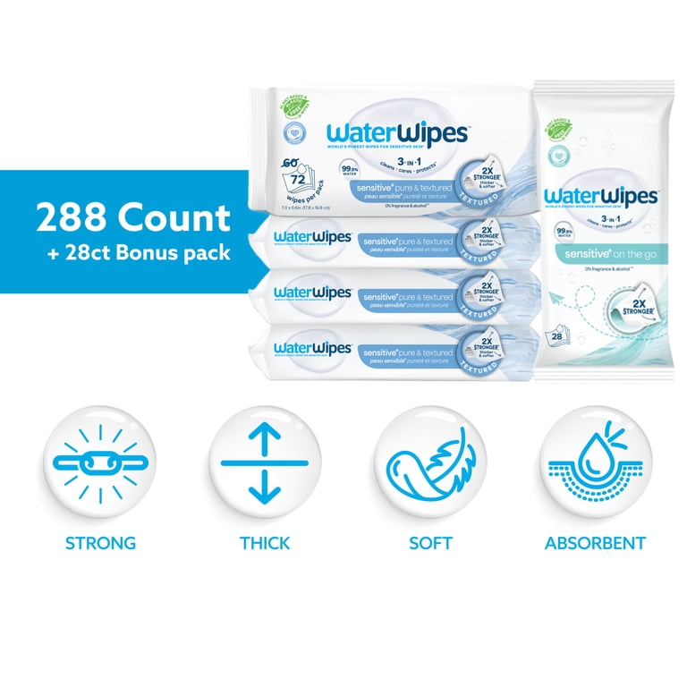 WaterWipes Sensitive Pure & Textured Wipes, 316 Count photo 3