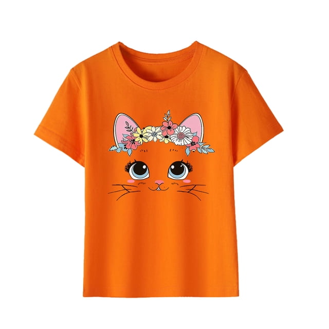 T-Shirt pour Enfants à Col Rond, Manches Courtes, Imprimé Chat de Dessin Animé, pour Garçons et Filles, Nouveau, Mode d'Été pour Bébé