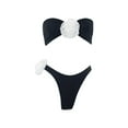 thumbnail image 3 of LIUJUNSHOP Women's 2 Piece Strapless Bikini Sets 3D Floral Scallop Trim Tie Back Low Rise Bathing Suit Textured Swimsuits, 3 of 3