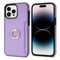 thumbnail image 6 of For iPhone 16 Pro Wallet Case with Card Holder, 360°Rotation Ring Holder Kickstand, Premium PU Leather RFID Blocking Card Pocket Protective Cover For iPhone 16 Pro, Purple, 6 of 11