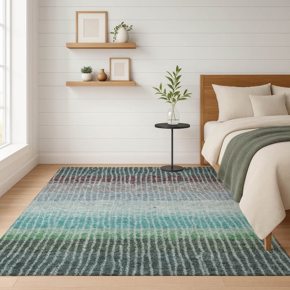 Addison Rugs Mayfield Premium Machine Washable Transitional Stripes Teal Rectangle Rug, 10' x 14'