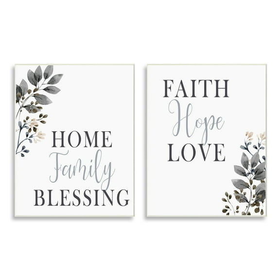 Stupell Industries Faith Hope Home Family Phrases Soft Black Florals, 13 x 19, Design by Kim Allen