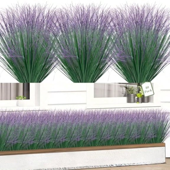 10 Bundles Fake Grass Plants Artificial Plants Outdoor Faux Plants Tall Shrubs Wheat Grass Greenery Stems UV Resistant Onion Grss For Outside Planters Indoor Room Vase Home DecorGreen Purple Tail