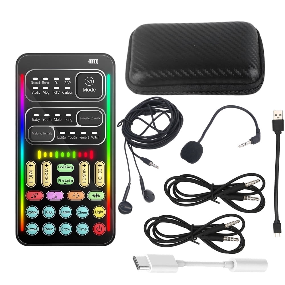 Portable Real-Time Voice Changer Sound Card Set – 8 Voice Effects, 10 Sound Modes, Gaming Voice Changer, Compatible with PC, PS5, Xbox, Switch, Android, and iOS (Black with Box)