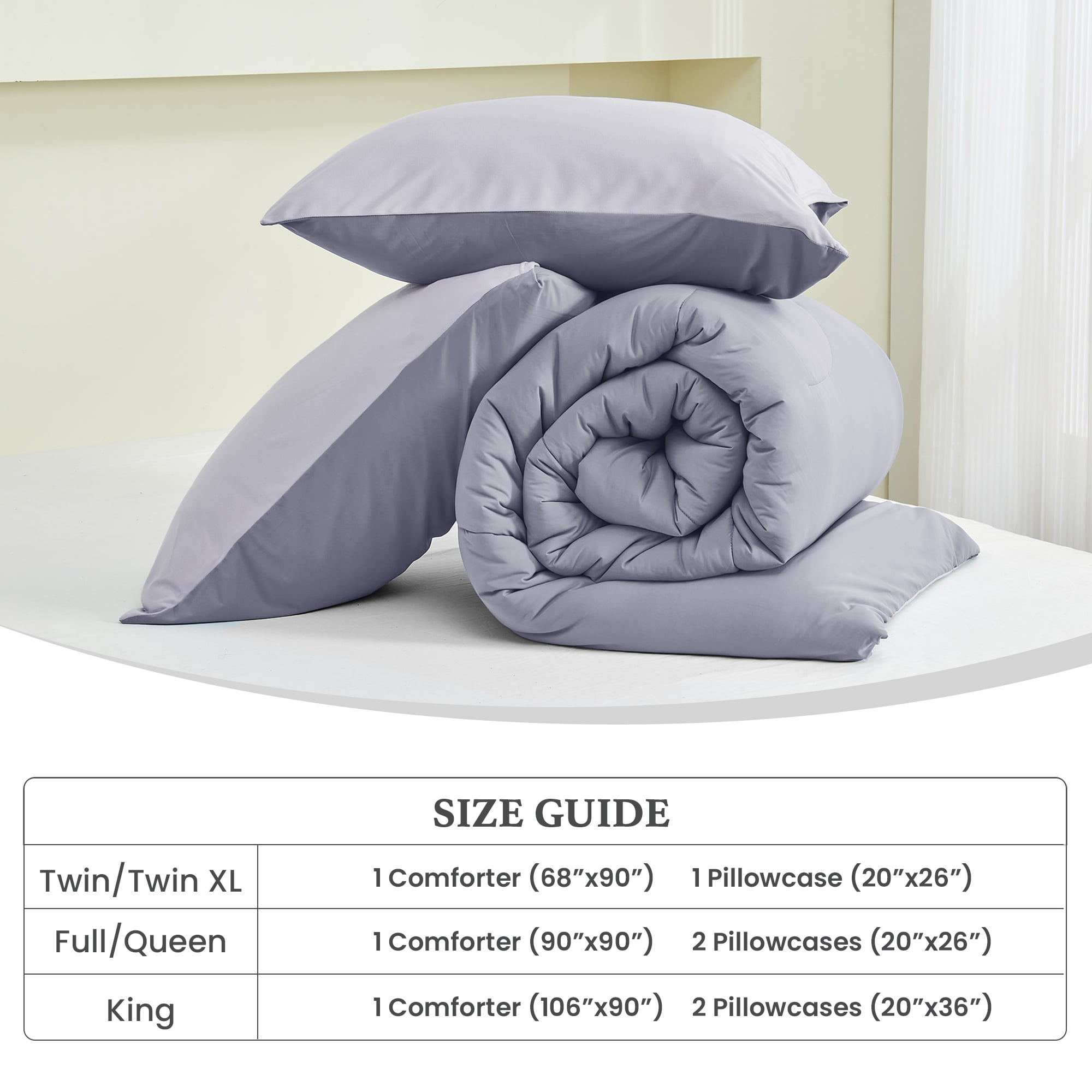 HOMTEC Reversible 3-Piece Comforter Set, All Season Double-Sided Comforter with 2 Pillowcases, King Size, Gray