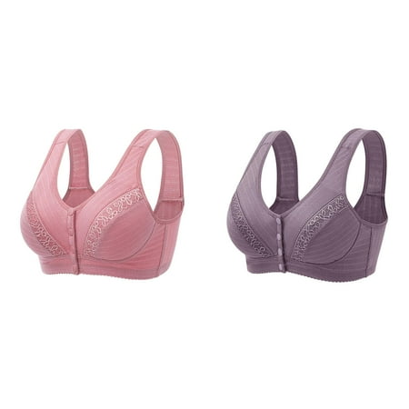 Kcodviy 2 Pcs Womens No Steel Ring Womens Bras Comfortable Front Close Bra T Seamless Bra Back Plus Size Seamless one Shoulder Sports Bras for Women Unlined Bra for Large Women s Sports Bras Bust